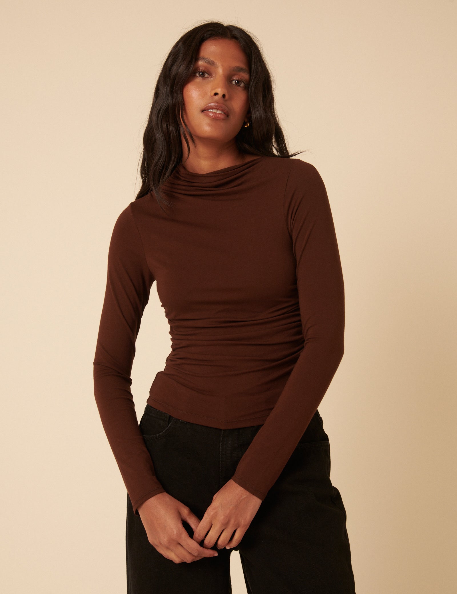 Black Boat Neck Long Sleeve A-Line Penni Midi Dress | Nobody's Child
